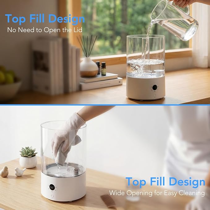Electactic 3.8L Top Fill Humidifier for Bedroom, Auto Constant Humidity, Smart Control, Quiet Ultrasonic Cool Mist, 360 Nozzle, 3 Mist Levels, 7-Color Light for Home Office Baby Room