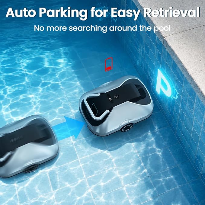 Robotic Pool Cleaner, Cordless Pool Vacuum for Above Ground & Inground Pools, 200mins Runtime Automatic Pool Vacuum Robot for Leaves & Dirt, Powerful Suction up to 2500 sq.ft, Self Parking-Teal