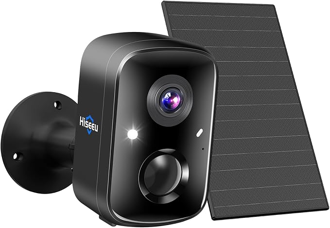 Hiseeu Security Cameras Wireless Outdoor, Solar Powered 3K 4MP Surveillance WiFi Cameras for Home Security Outside, PIR/AI Motion Detection, Waterproof, Color Night Vision, 2-Way Audio, Black