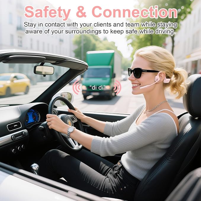 ZIOCOM Open Ear Headphones, Bluetooth 5.1 Headset with Mic, ENC Noise Cancelling and Mute Button, AptX-LL Wireless Headset for Office Driving Working Home-10 Hrs(Not Bone Conduction) (Pink)
