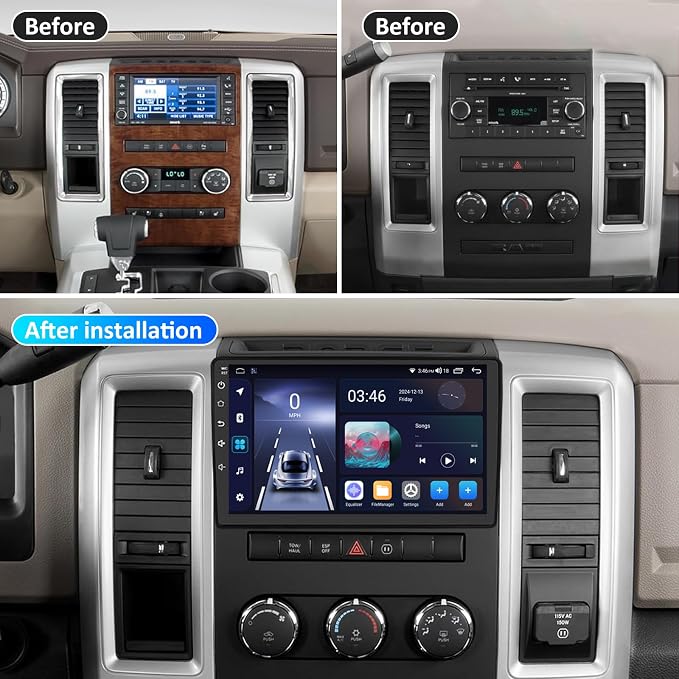 4G+64G Car Stereo for Dodge RAM 1500 Radio 2009-2012: Android 15 Car Radio Upgrade for Dodge Ram 1500 2500 3500, Wireless/Wire Carplay&Android Auto/Bluetooth/WiFi/GPS/FM SWC/Backup Camera