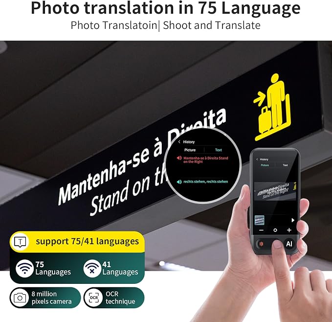 Language Translator Device No WiFi Needed, 2026 Upgraded AI Translator Support ChatGPT,150+ Languages Instant translator Support Offline/Recording/Photo/Voice Translation Real Time for Travel Business