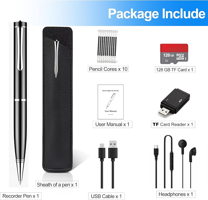 2026 AI 128GB Digital Voice Recorder – Voice Activated, Noise Reduction, Playback – Portable for Meeting, Course & Lecture