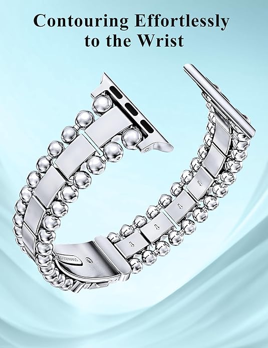 TOYOUTHS Beaded Bracelet Compatible with Apple Watch Bands 38/40/41/42/44/45/46/49mm Women, Dressy Fancy Stainless Steel Metal Elegant Jewelry Strap for iWatch Series 11 10 9 8 7 6 5 4 Ultra/SE 3 2 1