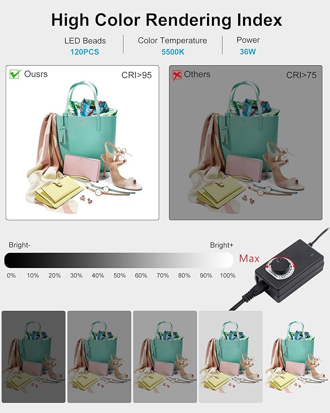 PULUZ 24'' x 24'' Light Box Photography,Large Photo Studio Light Box Professional Dimmable LED Photography Box High CRI Photo Box with 6 Color Backdrops for Product Photography