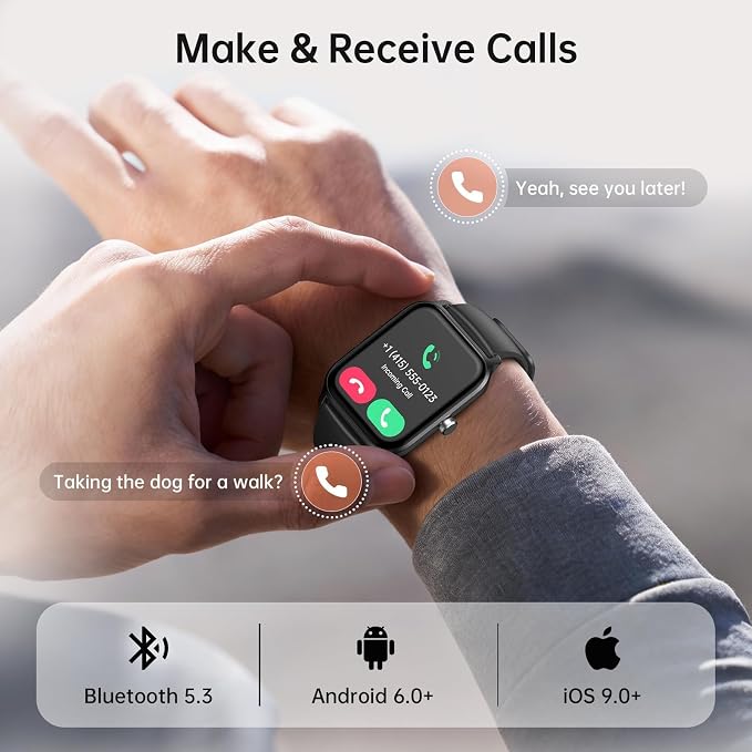 Tensky Smart Watch for Women/Men, 1.85'' Big Activity Smartwatch for iPhone/Android, 100+ Sport Modes Fitness Tracker (Answer/Make Call), Alexa Built-in, Sleep/Heart Rate/SpO2 Monitor, 2ATM Waterproof