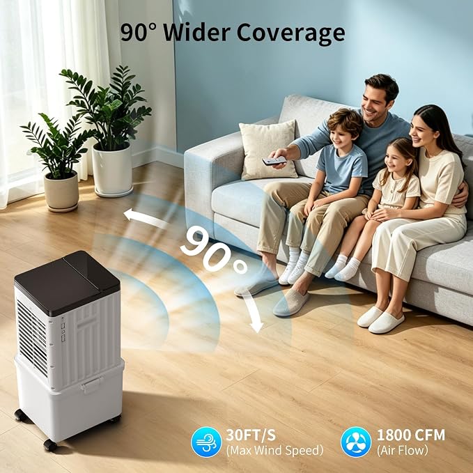 Simersure Portable Air Conditioners, 3-in-1 Portable AC Unit with Removable 2.6 Gal Water Tank, Dehumidifier & Fan, Evaporative Air Cooler Windowless with 3 Wind Speeds for Bedroom Office Garage