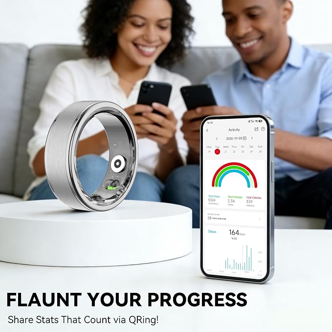 Smart Ring for Women Men,Fitness Ring with 24/7 Activity Tracking,Stress,Sleep Monitoring,No APP Subscription Fees,Compatible with iOS & Android, HarmonyOS Silver, 11#