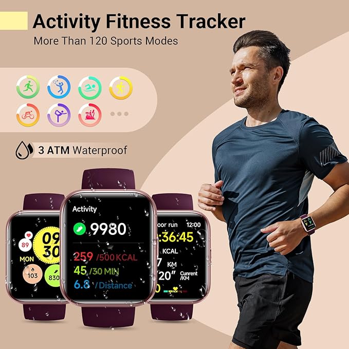 Smartwatch for Women, Compatible with Android & iPhone, 1.8'' Fitness Tracker Watch with Alexa, Call & Notification Alerts, Heart Rate & Sleep Monitor, 120 Sports Modes, Waterproof Watch for Women