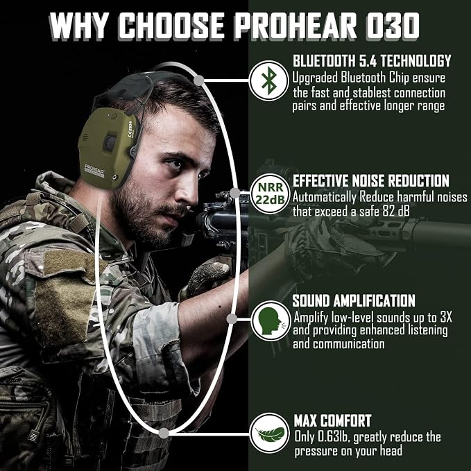 PROHEAR Ear Protection Safety Earmuffs for Shooting Noise Reduction Slim Hearing Protector