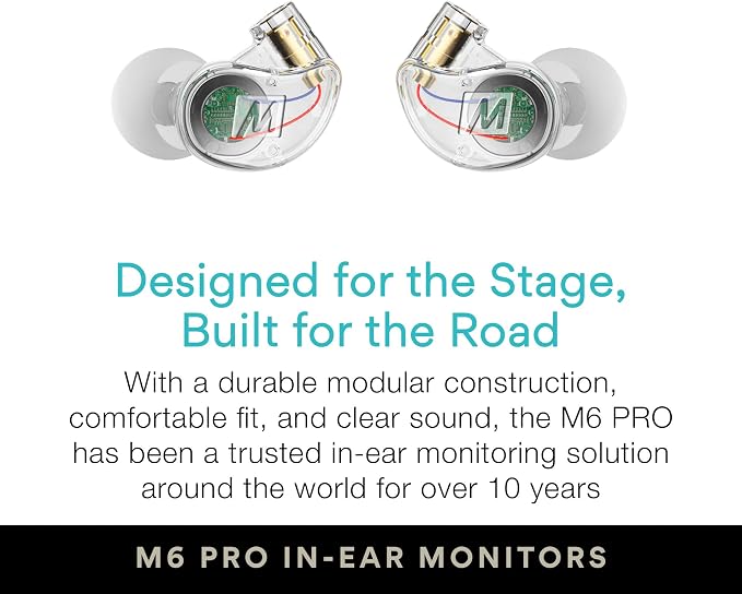 MEE audio M6 PRO Musicians' In-Ear Monitors Wired + Wireless Combo Pack: Includes IEMs, 2 Audio Cables and BT3 Hi-Res Bluetooth Audio Adapter w/aptX, LDAC, Auracast Support, & Built-In Headset (Clear)
