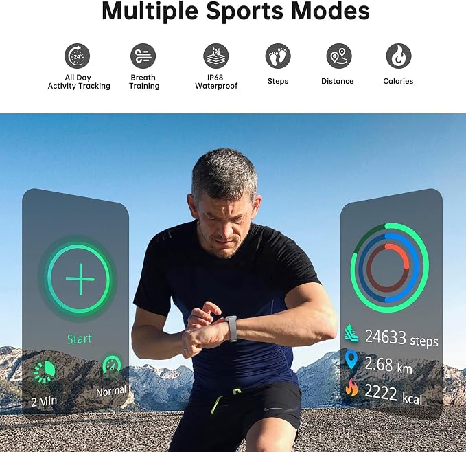 Health Fitness Tracker, Smart Watch with 24/7 Heart Rate and Blood Oxy-gen Monitor, Sleep Tracker with IP68 Waterproof, Activity Tracker Pedometer Step Counter for Women Men