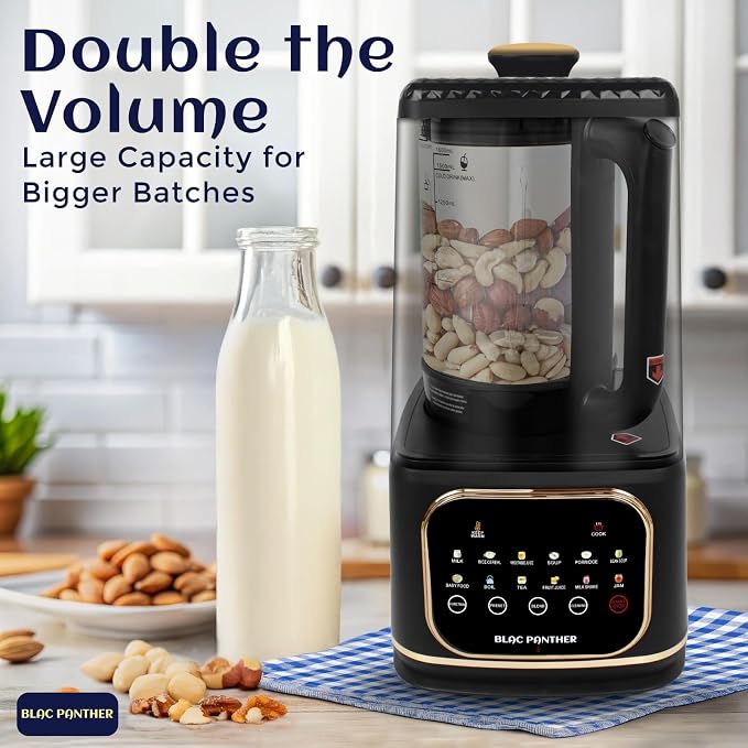 Blac Panther 16-in-1 Blender & Nut Milk Maker, 50oz – Soy/Oat Milk, Plant-Based Milk, Milkshake, Soup Maker. 8 High-Speed Blades, Ultra-Quiet Noise Canceling, Auto Timer, Heat Insulation.