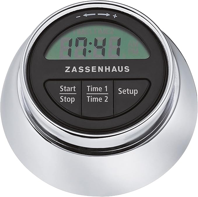 Zassenhaus Magnetic Retro Digital Kitchen Timer, 2.75-Inch, Silver, M072211