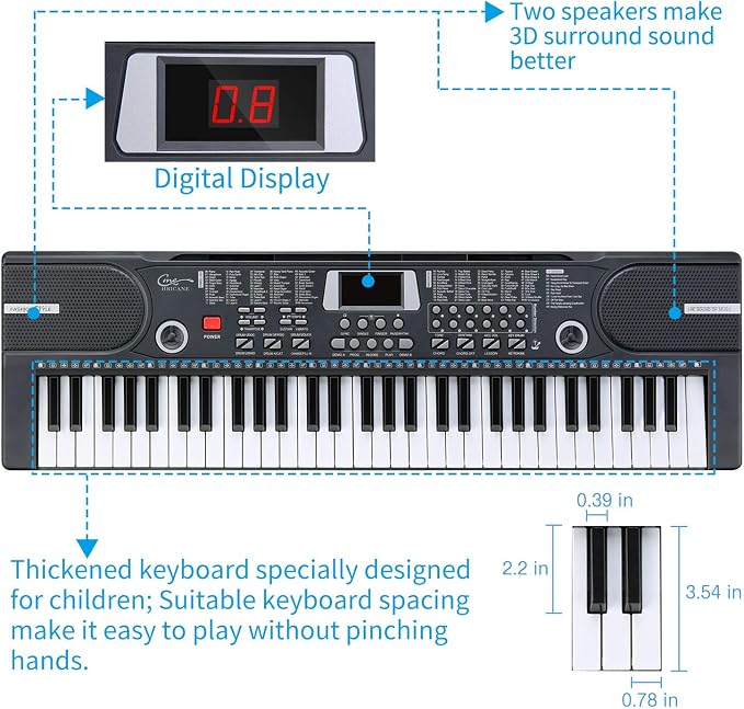 Piano Keyboard, 61 Keys Beginner Electronic Keyboard Portable Digital Music Keyboard, Early Education Music Instrument with Microphone & Music Sheet Stand