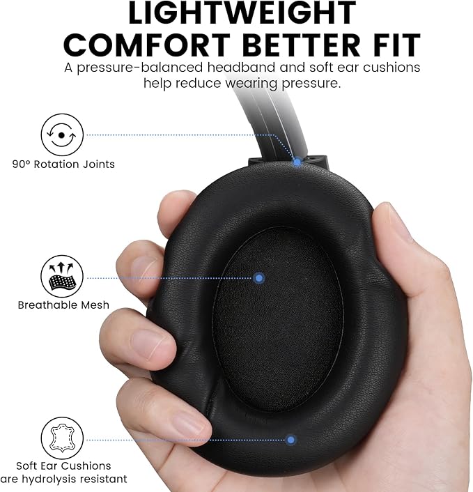 1Mii Y8+ Noise Cancelling Headphones Bluetooth 6.0 Over-Ear Wireless,Black | Hybrid ANC, 100hr Playtime, Comfortable, LDAC Hi-Res Audio, Deep Bass, Custom EQ via APP for Airplane Travel