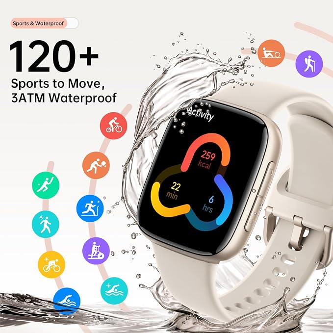 Smart Watches for Women Men, 1.85" HD AMOLED Smart Watch for Android iPhone, 3ATM Waterproof, Bluetooth Calls/Messages, SpO2/Heart Rate Monitor, Sleep Tracker, 120+ Sports Modes Fitness Watch, 2 Bands