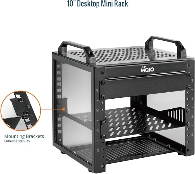 Tecmojo 4U Network Rack, 10 inch Mini Server Rack with 2 Side Translucent Panels & 2 Top Handles, 7.87 inch Deep, for 10 inch IT Equipment & A/V Devices, Black
