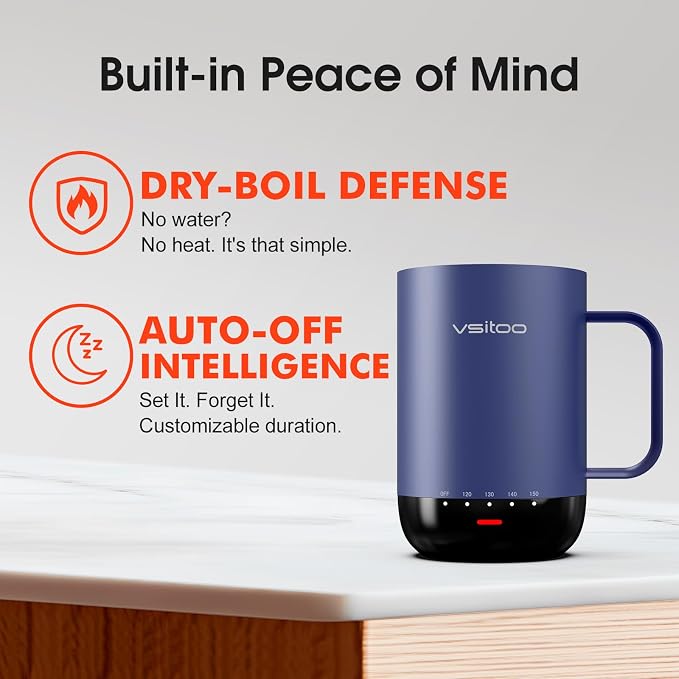 VSITOO S3 Pro 16oz Smart Self Heating Coffee Mug, Heated Coffee Mug with AI Auto-Sensing Temperature Control, 120-150℉ Rechargeable Smart Mug Warmer, IPX7 Waterproof, Gift for Men Women, Blue