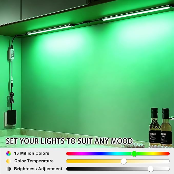 Under Cabinet LED Lighting, Dimmable Under Counter Lights, WiFi Smart Controlled,RGB,12 Inch, Multicolor Linkable Lamps with Remote Control, Compatible with Alexa Google Home (9 Pack)