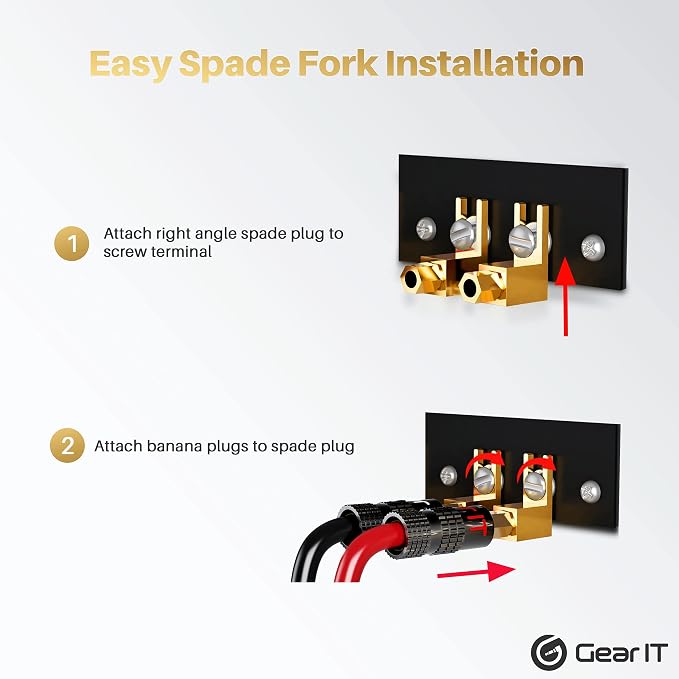 GEARit (4 Pairs, 8 Pieces) Right Angle Spade Plugs (2 Pairs, 4 Pieces) Banana Plugs (2 Pairs, 4 Pieces) Right Angle Banana Plug, Spade to Banana Plug Adapter Speaker Connector, 90 Degree Pin Plug Type