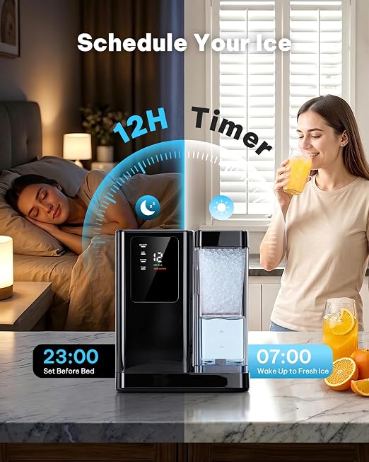 Silonn Nugget Ice Maker Countertop with 3L Detachable Tank – 40 lbs/Day Self-Cleaning & Timer, 40 dB Quiet for Home Bar Party Office, Chewable Nugget Ice Machine for Summer & Cold Drinks