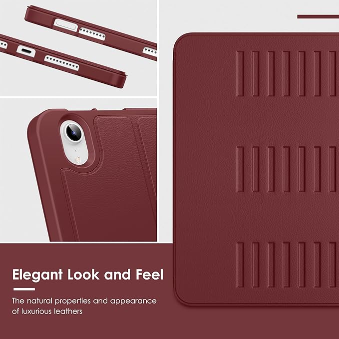 VIKESI Case for iPad mini 7 (A17 Pro) and iPad mini 6,Multiple Angles Magnetic Stand Cover,Shockproof Soft Back,Pencil Holder,and Auto Sleep/Wake,Wine