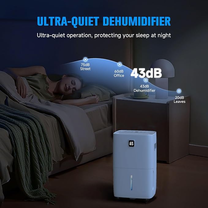 80 Pint Dehumidifier - Up to 5,000 Sq Ft, for Basement, Bedroom, Bathroom, Living Room, Home, Garage | 3 Fan Speeds, Smart Humidity Control, Auto Drain, Easy Move Wheels