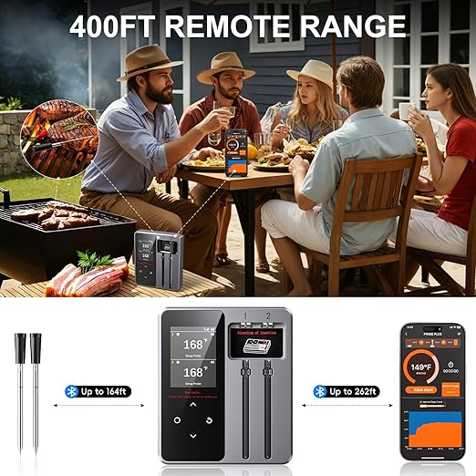 Newise Wireless Bluetooth Meat Thermometer - 2 Probes & App Control, Smart Digital Food Thermometer for Cooking, Smoker, BBQ, Fathers Day Girll Gifts for Men Husband Dad