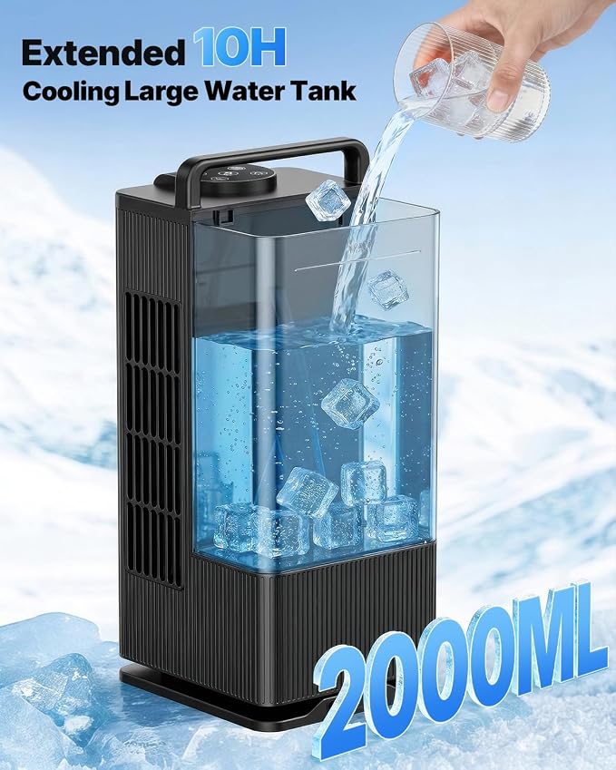 Mini Portable Air Conditioner Cooler: 2000ml Air Cooling Fan with 120°Oscillating - 3 Mist Modes & 4 Speeds, RGB Night Light, 1-8H Timer Remote Control - Portable Small AC for Bedroom, Room, Desk