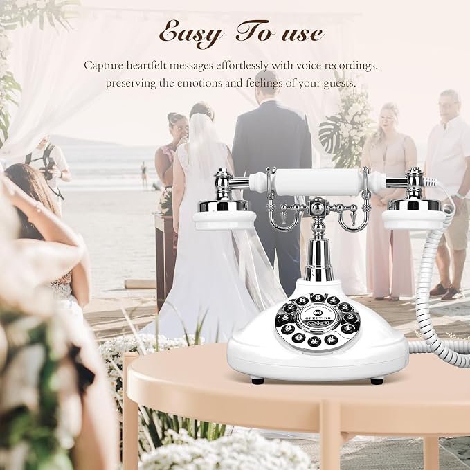 Wedding Phone Guest Book,Audio Guestbook,Vintage Wedding Guestbook Alternative,Polaroid Audio Phone Guest Book for Wedding Baby Shower Retirement Graduation Birthday Party & More! (White)