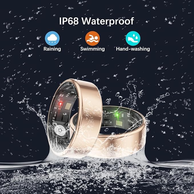 Smart Rings for Women Men, Fitness Ring with Heart Rate, Blood Oxygen, HRV, Stress, Sleep Tracker, Step Tracker, No Subscription Fee, lP68 Waterproof Smart Ring for iPhone & Android (Rose Gold, 13#)