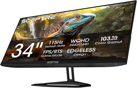 New! Sceptre 34-inch Prime Monitor 3440 x 1440 up to 115Hz 103% sRGB DisplayPort HDMI Build-in Speakers, Machine Black 2026 (E345W Series)