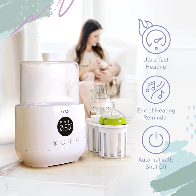 Double Bottle Warmer and Sterilizer, Baby Bottle Warmer for Breastmilk and Formula, Fast Heating with Adjustable Timer, Keep Warm Mode