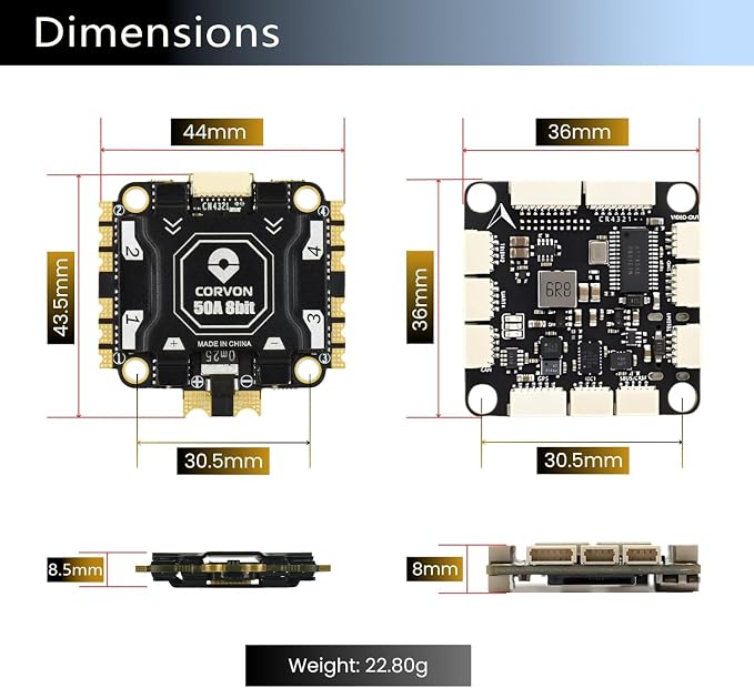 H743 Flight Controller with 50A 8 bit ESC 30x30 Stack: Supports 2-6S LiPo, Dual IMU, Compass, Barometer, Compatible with Betaflight, INAV, PX4, Ardupilot for FPV & Racing Drones