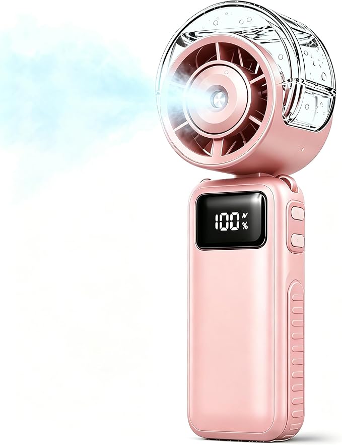 Portable Handheld Air Conditioner Fan -6000mAh Rechargeable Personal Misting Fan/Air Cooler,5Speed Foldable Mini Water Spray Cooling Fan,Turbo Hand Mist Fans for Home,Travel,Outdoor,Beach,Indoor-Pink