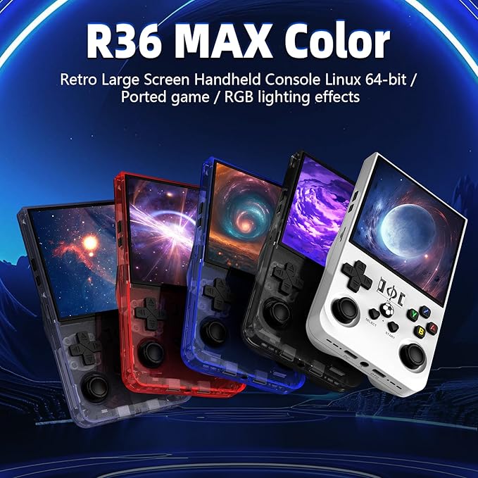 R36MAX Retro Gaming Console, Retro Handheld Games Console with 64GB TF Card, Portable Hand Held Open Source Linux System, 4.0 inch IPS HD Screen Video Game Consoles, 4000mAh Battery (Blue)