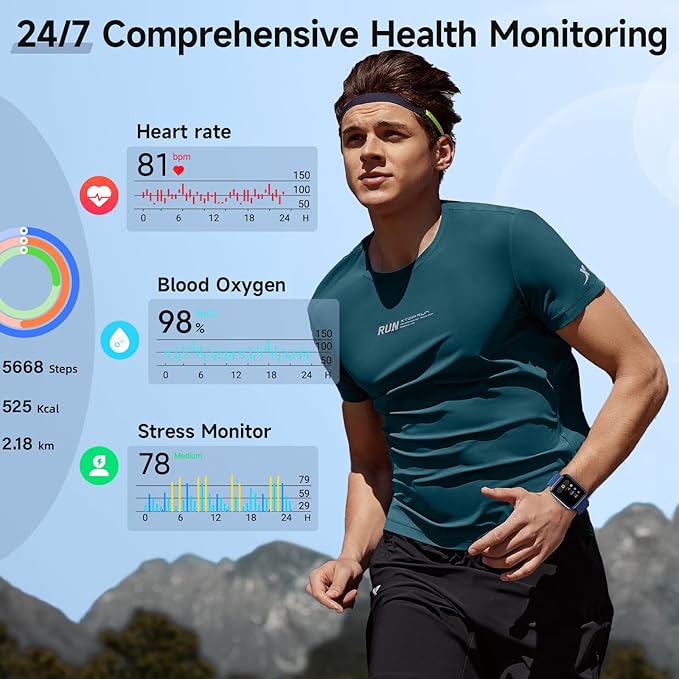 Gydom Smart Watches for Men, 1.8" Fitness Tracker for Android & iPhone, Answer/Make Calls, Alexa Built-in, Heart Rate/Sleep/SpO2 Monitor Smartwatch, IP68 Waterproof Watches 101+ Sport Modes, 2 Bands