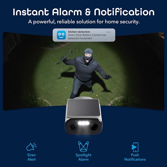 Geeni Falcon Smart Solar Battery Camera 2K+ – Outdoor Camera Wireless, Weather Resistant with Solar-Powered Battery, Motion Alerts, Color Night Vision, Two-Way Audio — 2-Pack, White