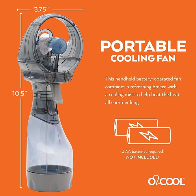 O2COOL Deluxe Handheld Battery Powered Water Misting Fan (Grey)