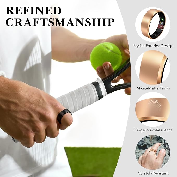 Smart Ring 2.0 for Women Men, Slim Scratch & Fingerprint Resistant Design, Advanced Chip Fitness Tracker, Sleep, Stress & Activity Monitoring, Waterproof, No Subscription Fees, Rose Gold 8