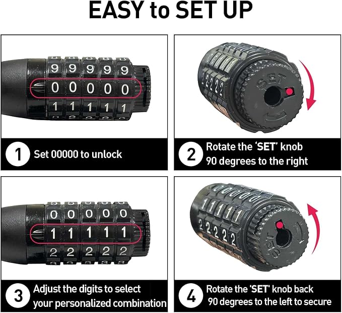 Bike Chain Lock Security 5 Digit Resettable Combination, 38.6 inches Heavy Duty Anti Theft Lock Chain for Bicycle, Motocycle, Scooter, Gate, Fence (Gray, 3.2ft)