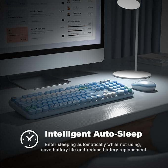 MOFII Wireless Keyboard and Mouse Combo - Pale Blue Full Sized Plug and Play Colorful Computer Keyboards - 104 Keys Round Keycap USB 2.4G Cute Keyboard for Windows/Laptop/Mac/Desktop/PC