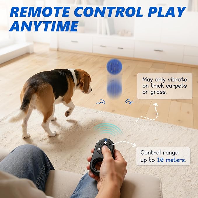 Remote Control Dog Toy Ball, Interactive Self Bouncing E-TPU Ball with 3 Modes (Bounce/Roll), Rechargeable Auto Moving Toy for Small Medium Large Dogs, Keeps Them Busy, BLU&YLW