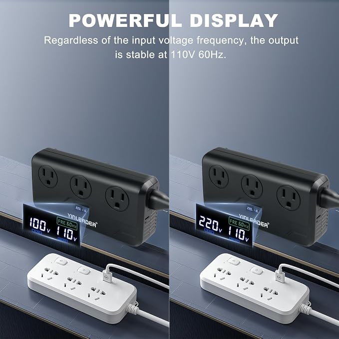 Yinleader 220V to 110V Voltage Converter US to Europe Travel Adapter for Hair Straightener/Curling Iron Step Down Transformer with USB-C (20W PD) Charging and UK/AU/EU Worldwide Plug Adapter (Black)