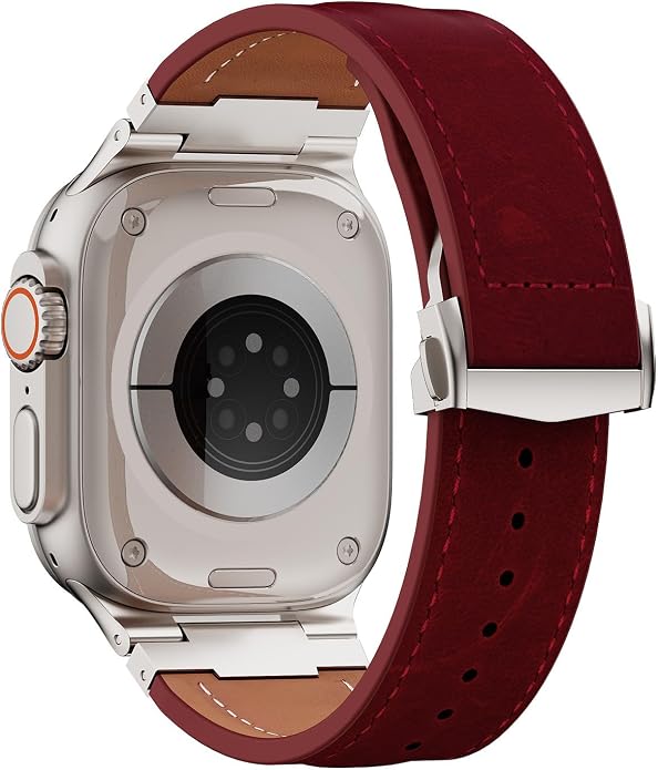 Vintage Genuine Leather Band for Apple Watch Ultra 49mm (2026 Upgrade), Rugged Replacement Strap Compatible with iWatch 46mm 45mm 44mm - for Men Women, Fit Ultra3/2/1, SE 3/2/1, Series11 10/9/8/7/6/5/4