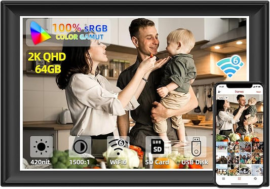 2K 64GB 11inch Digital Picture Frame WiFi6&5G Digital Photo Frame 1920x1280 FHD IPS Touch Screen 100% sRGB,Share Photos & Videos via Frameo App, Extend Storage by SD Card and USB Drive,Clock,Weather