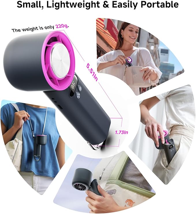 Portable Handheld Mini Turbo Fan, [100 Speeds & 15000RPM Coldest Turbo Hand Fan] 24h Max Cooling, Rechargeable Mini Pocket Fan, LED Display Collapsible Personal Fan for Travel, Office (Grey)