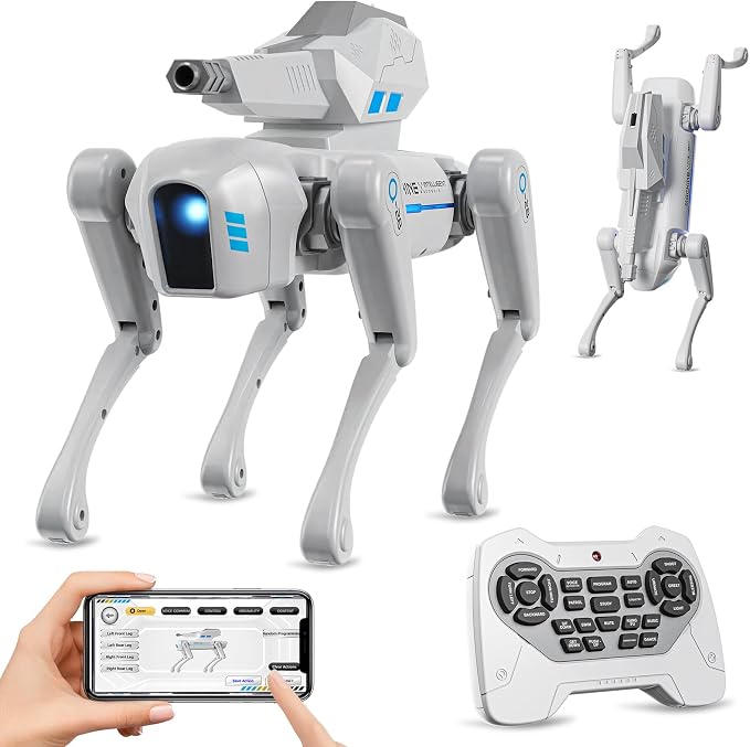 cxjoigxi Smart Robot Dog Toy, Interactive STEM Robotic Pet with Blaster, Voice & Remote Control, App Programming, 30+ Actions, Bionic Walking, RC Dog Birthday Gifts for Kids Boys Girls Age 6+