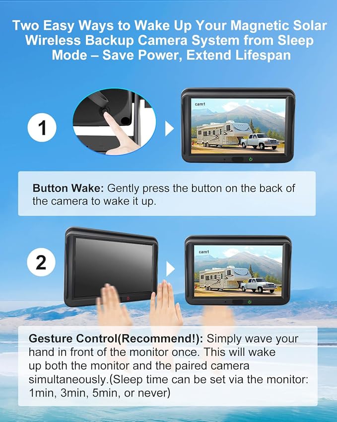 AI Magnetic Solar Wireless Backup Camera with 5dBi RP-SMA Male WiFi Antenna 2.4GHz